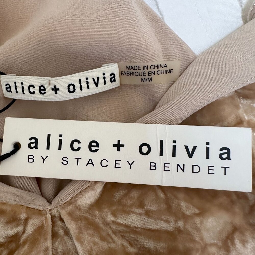 Alice + Olivia Fierra Crushed Velvet Cream Gold Tank Mini Dress Size M NWT $295 - Picture 6 of 10